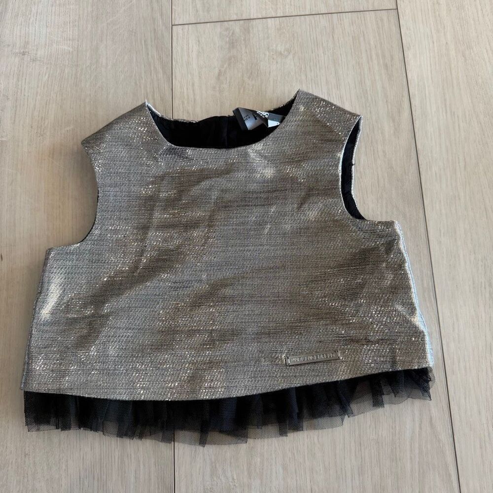 Karl Lagerfeld Silver Sleeveless Zipped Blouse size 3